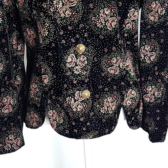 Another Thyme Vintage Black Velvet Jacket, Purple Roses & Dot Design, Sz Medium - Picture 4 of 10